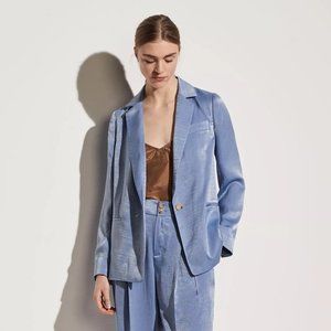Vince Hammered Satin Drape Boyfriend Blazer in Sky Graphite